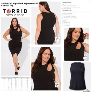 Torrid 2 plus size black studio knit high neck asymmetrical cut out top NWT